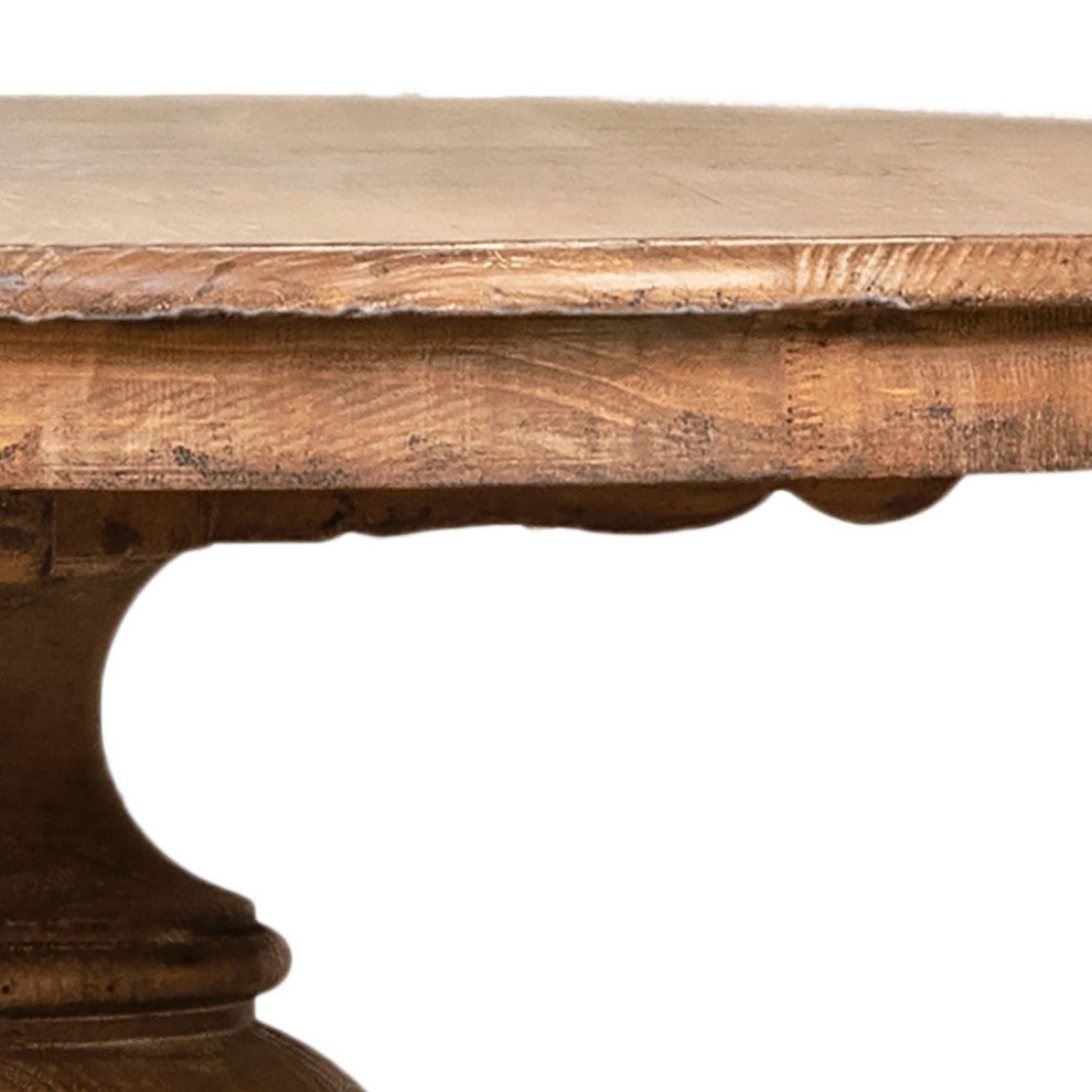 Nico 59" Round Reclaimed Pine Antique Natural Carved Pedestal Dining Table