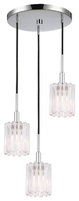 Candice 3-Light Cluster Pendant, Swizzle Stick, Chrome, Halogen G9