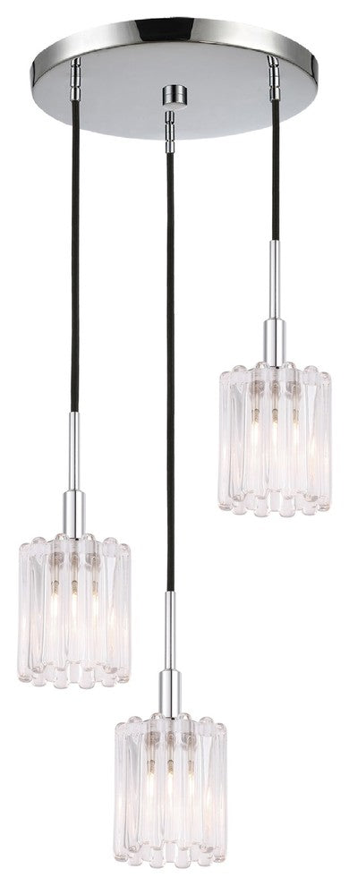 Candice 3-Light Cluster Pendant, Swizzle Stick, Chrome, Halogen G9
