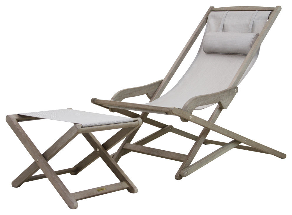2-Piece Gray Wash Eucalyptus Swing Lounger With Ottoman