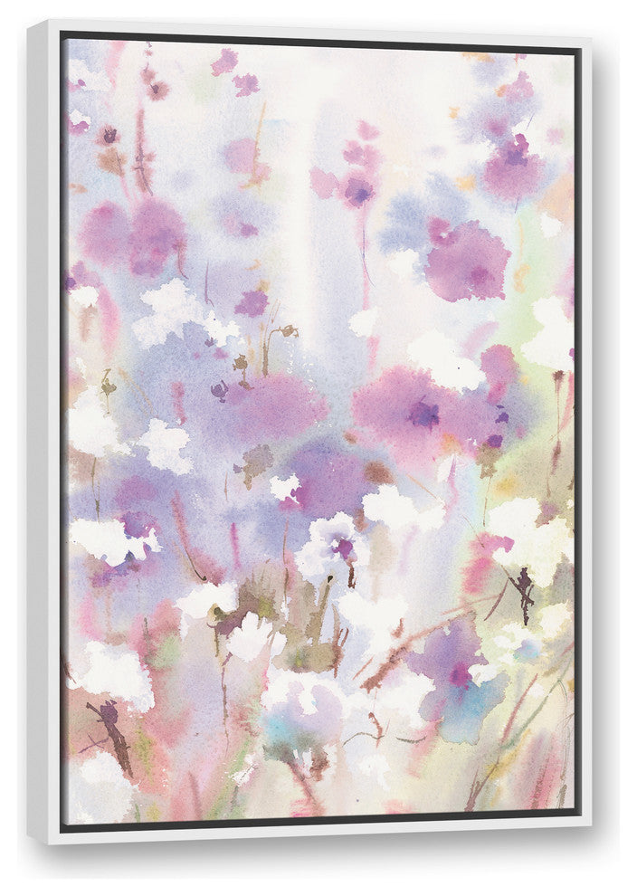Lavender Floral Watercolor 24x36 White Floating Framed Canvas