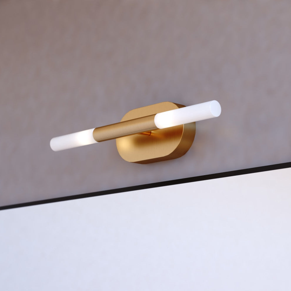 Fulton 2 Light Integrated LED Bathroom Vanity Fixture White Shade, Satin Brass