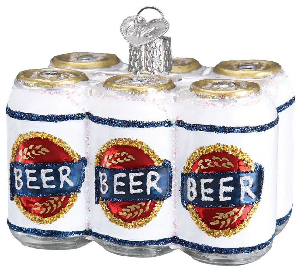 Old World Christmas Six Pack of Beer Man Cave Holiday Ornament Glass