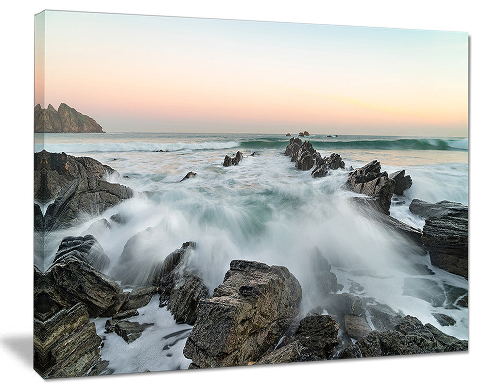"Bay of Beaky Vibrant White Waves" Modern Seashore Canvas Art, 40"x30"