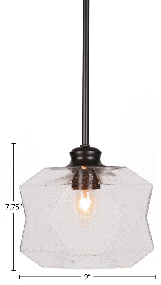 Rocklin 1-Light Stem Hung Pendant, Matte Black/Clear Bubble