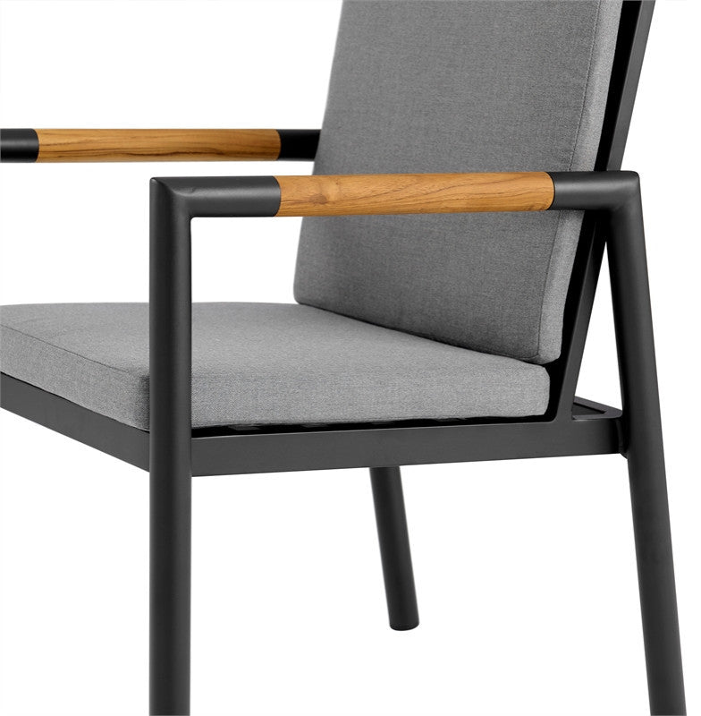 Crown Aluminum and Teak Outdoor Dining Chair Set of 2, Black