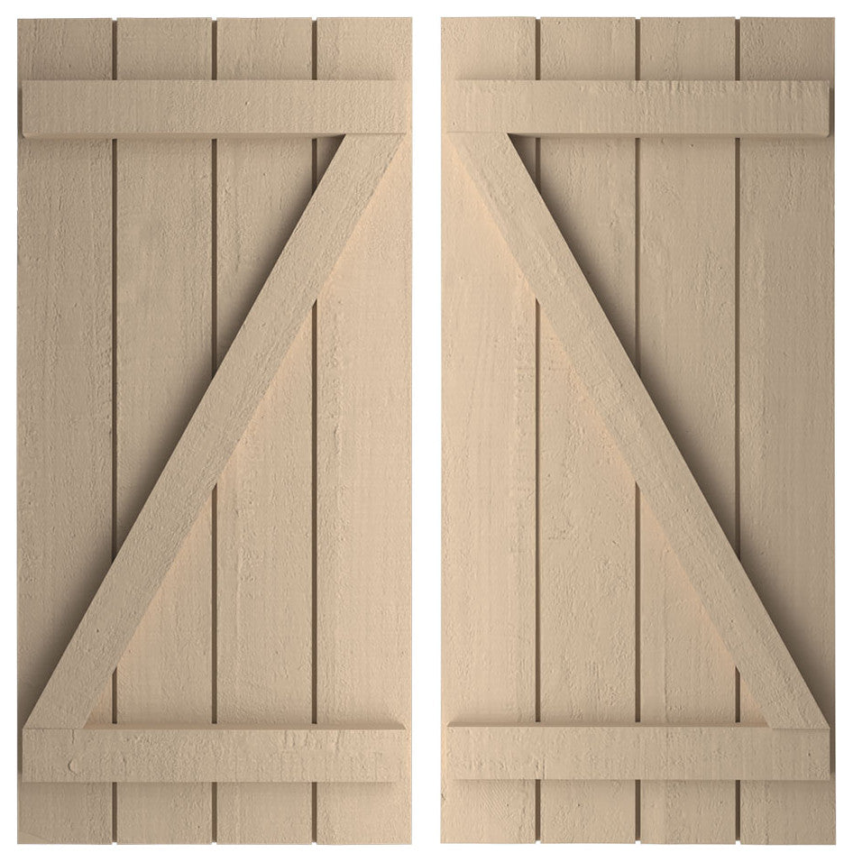 Rustic 4 Board Joined B-N-B Faux Wood Shutters, Rough Cedar, 22x56"