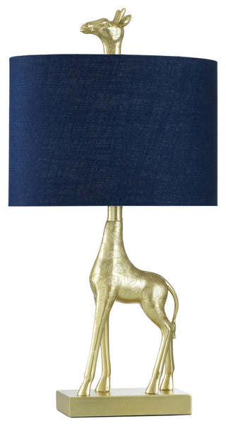 Golden Giraffe Table Lamp, Solid Gold, Navy Blue