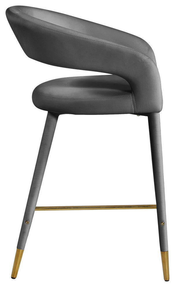 Destiny Counter Stool, Grey, Velvet