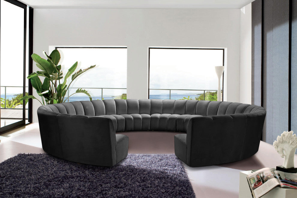 Infinity Channel Tufted Velvet Modular Chair, Gray, 12 Piece