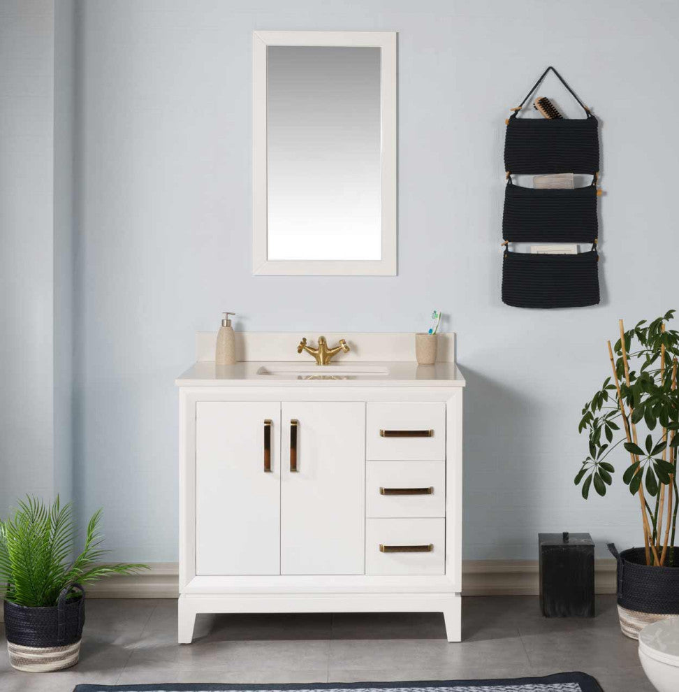Fabia Collection 36" Bathroom Vanity With Sink, Mirror, Countertop, White