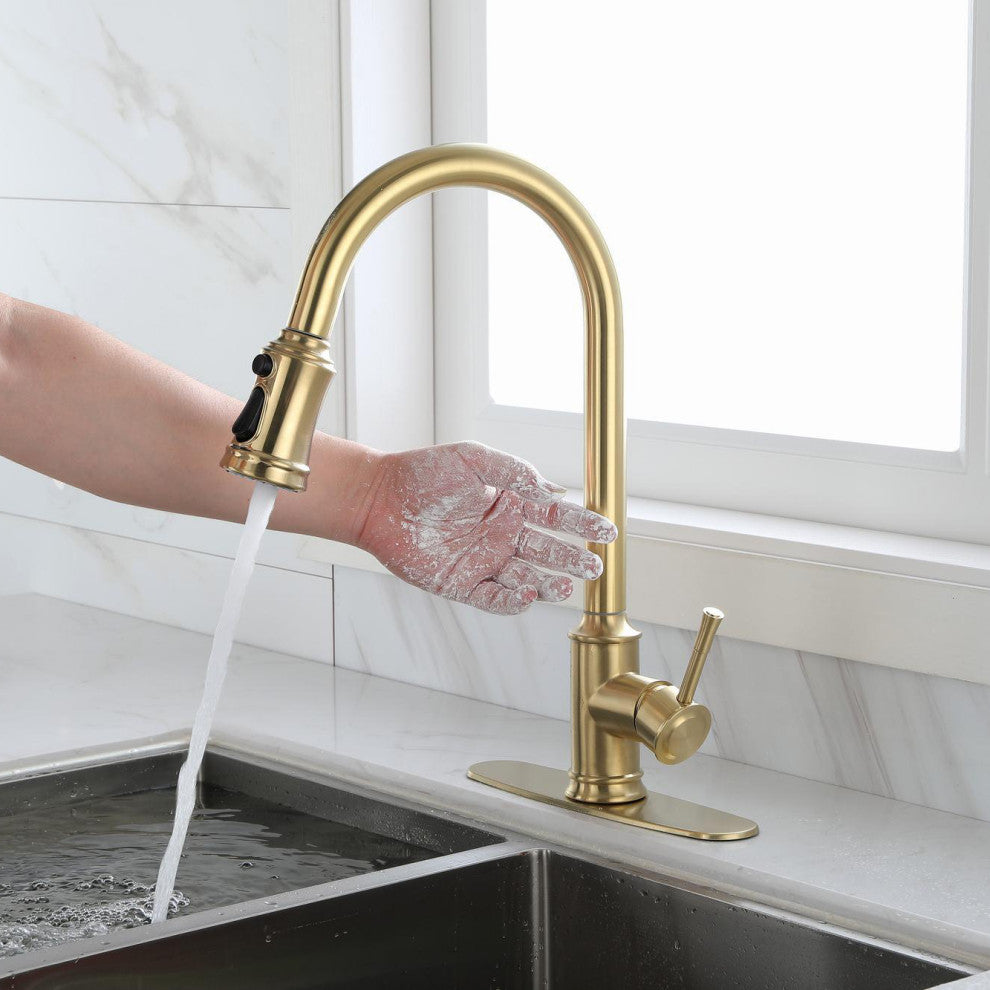Touch Kitchen Sink Faucet With Pull Down Sprayer, Single-Handle, Brushed Gold