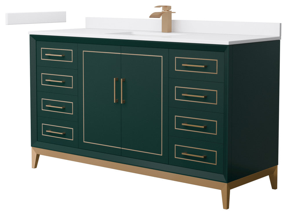 Marlena 60" Green Single Vanity, Cultured Top, Bronze Trim