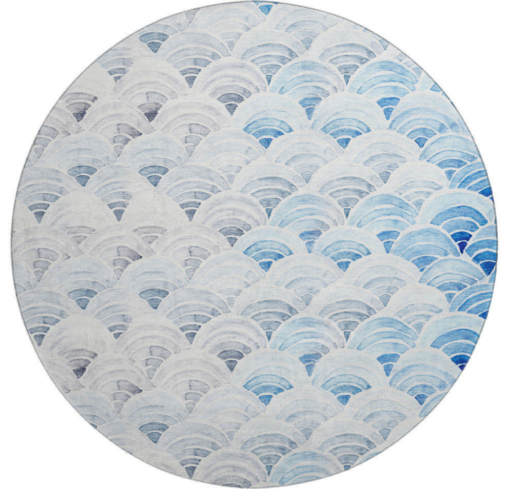 Addison Premium Washable Mayfield AMF184 Blue 8' x 8' Round Rug