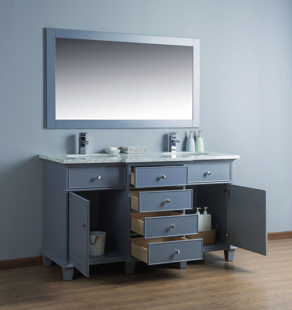 Cadence Double Sink Bathroom Vanity, Gray, 60", With Mirror