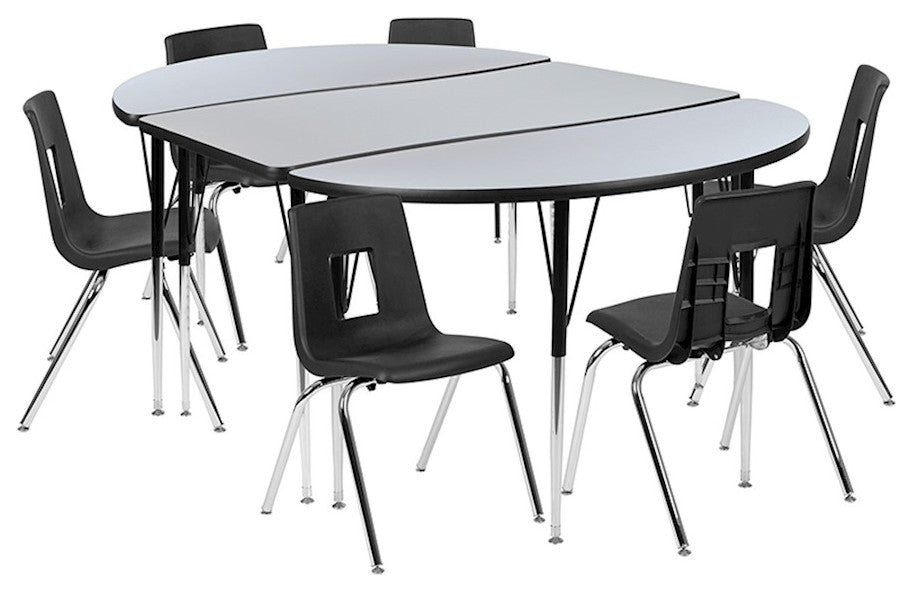 76" Oval Wave Activity Table Set with 18" Student Stack Chairs, Grey