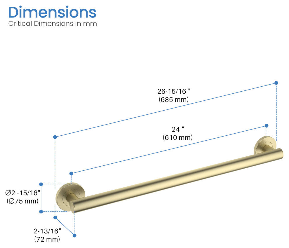 24" Stainless Steel Bathroom Safety Grab Bar, Brushed Gold