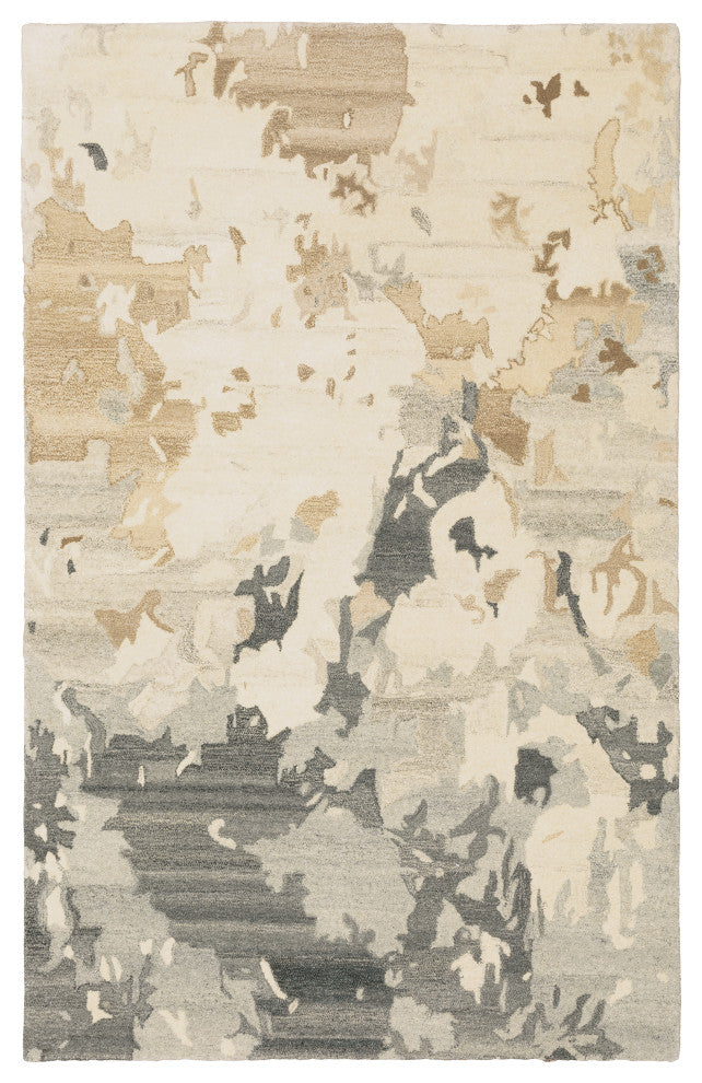 Athena Marbled Abstract Beige/ Charcoal Hand-Tufted Wool Rug 5' x 8'