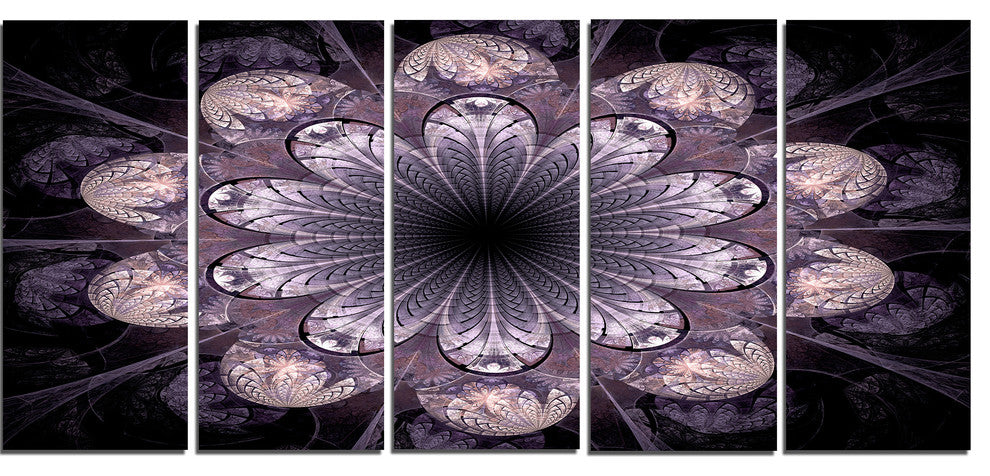Dark Pink Fractal Flower Pattern, Abstract Canvas Art Print, 60"x28", 5 Panels