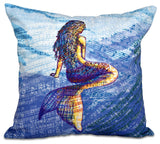 Mermaid, Geometric Print Pillow, Blue, 16"x16"