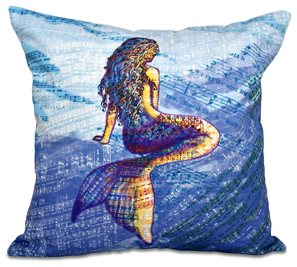 Mermaid, Geometric Print Pillow, Blue, 16"x16"