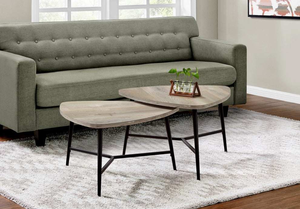 2-Piece Table Set, Taupe Reclaimed Wood, Black Metal