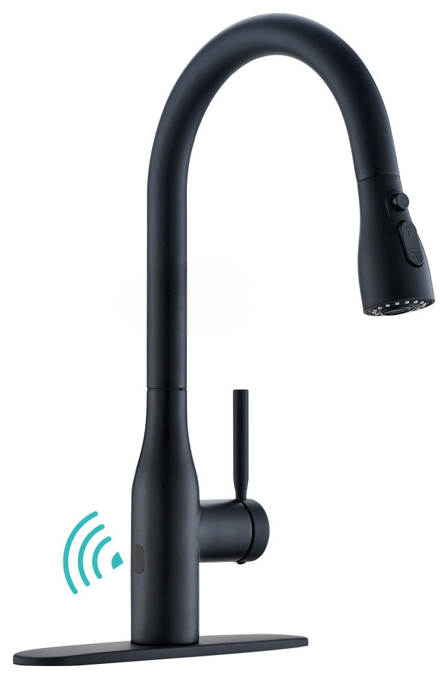Pull Down Touchless Single Handle Kitchen Faucet with Deck Plate, Matte Black