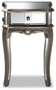 Elgin Brushed Silver Finished Wood and Mirrored Glass 1-Drawer Nightstand