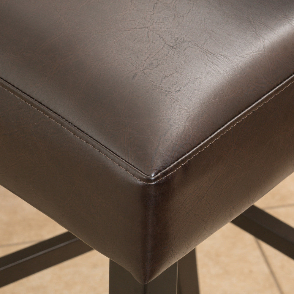 GDF Studio Auburn Brown Leather Backed Bar Stools, Set of 2