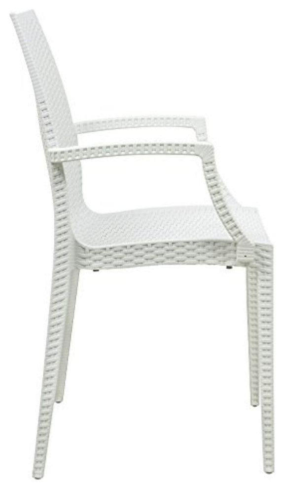 LeisureMod Weave Mace Indoor/Outdoor Chair, With Arms, Set of 4