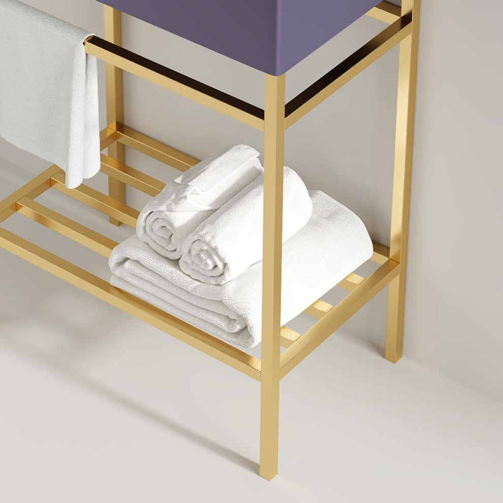 24" Freestanding Bathroom Vanity Set With Glossy Ceramic Basin, Gold