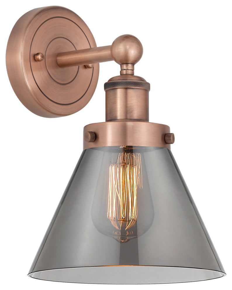 Large Cone 1-Light 7" Sconce, Antique Copper Finish, Plated Smoke Shade
