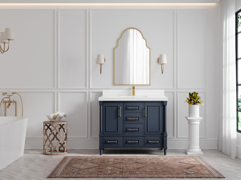 Aberdeen 42 Single Sink Bath Vanity in Hale Navy Blue  2" White Quartz