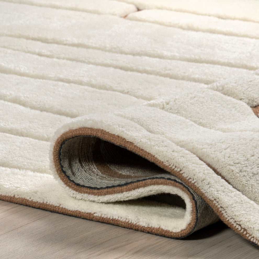 Nazco Abstract New Zealand Wool Area Rug, Cream 10''x14''