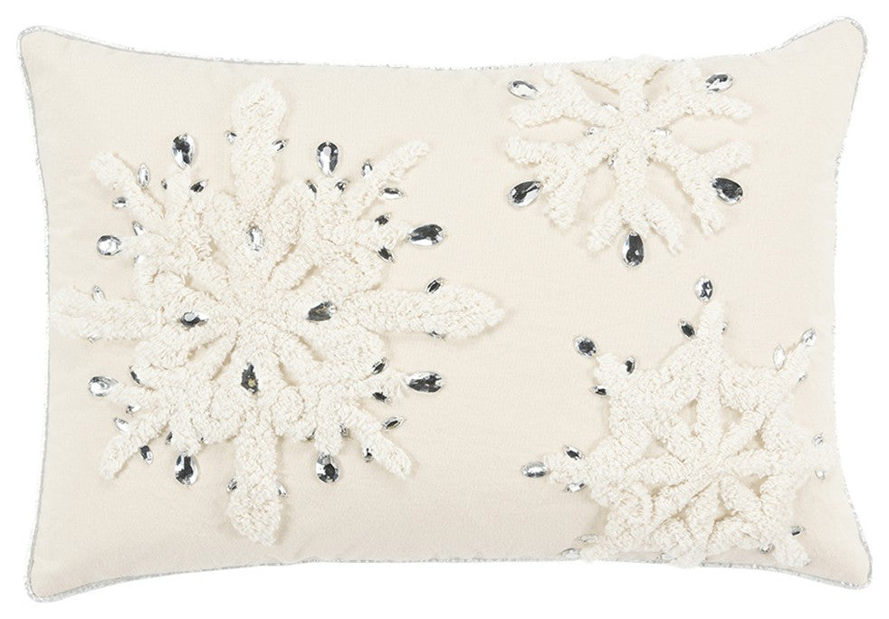 Ivory Glam Snowlfake Trio Lumbar Decorative Throw Pillow