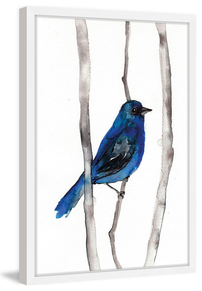 Marmont Hill, "Indigo Bunting" by Christine Lindstrom Framed Painting, 30x45