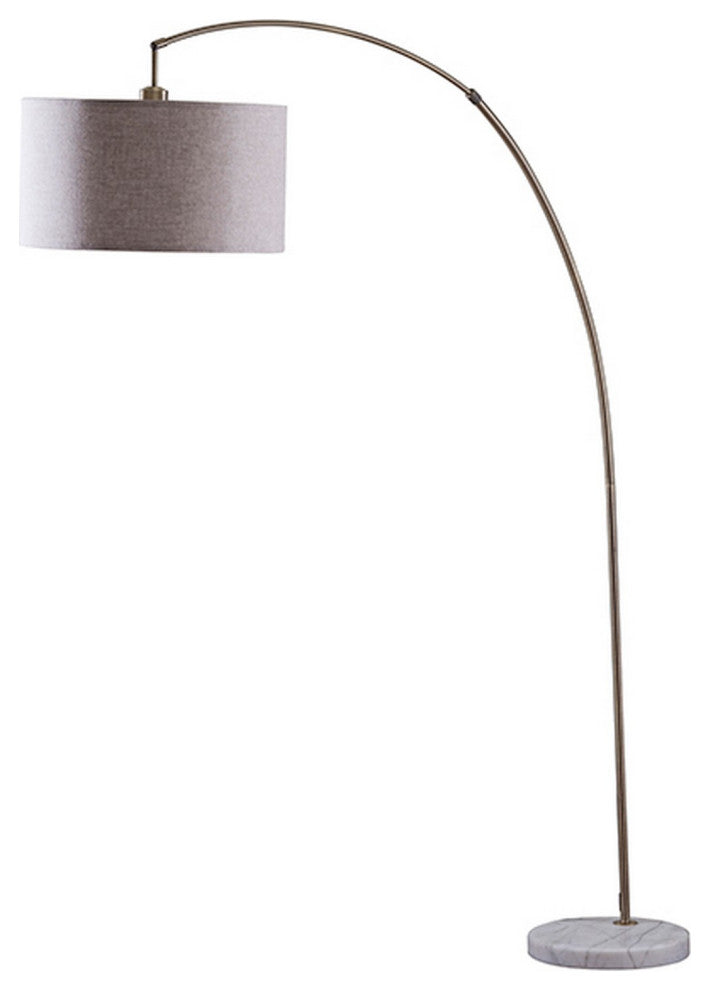 Benzara BM240433 Floor Lamp With Curved Metal Frame and Drum Shade, Antique Gold