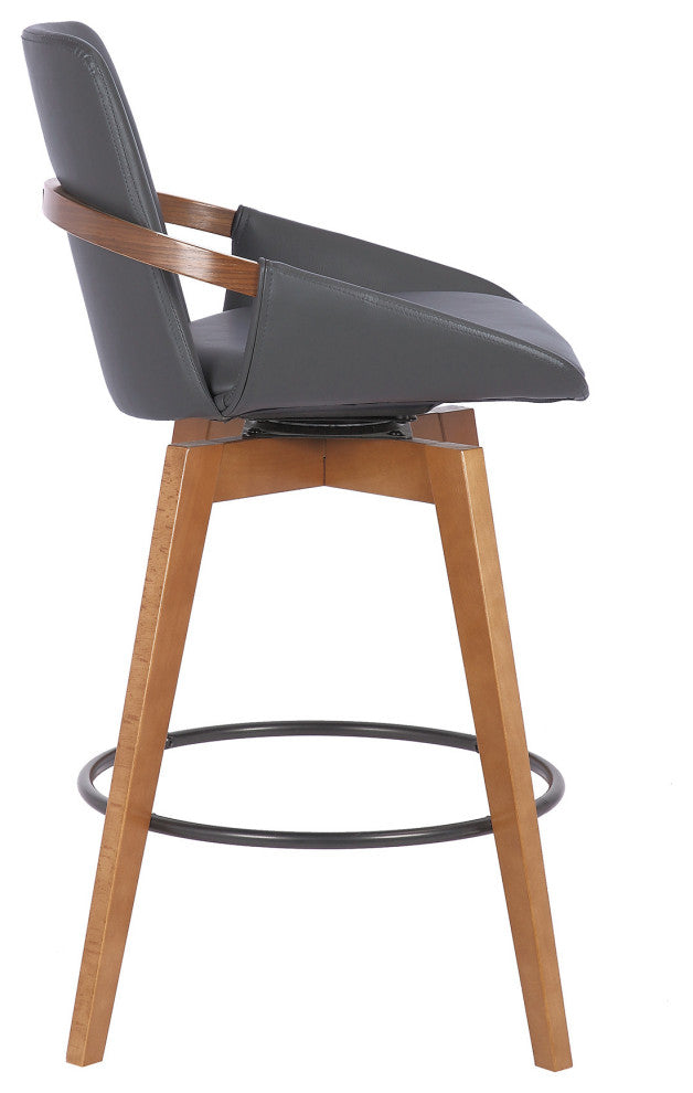 26" Luxurious Gray Faux and Walnut Wood Swivel Bar Stool