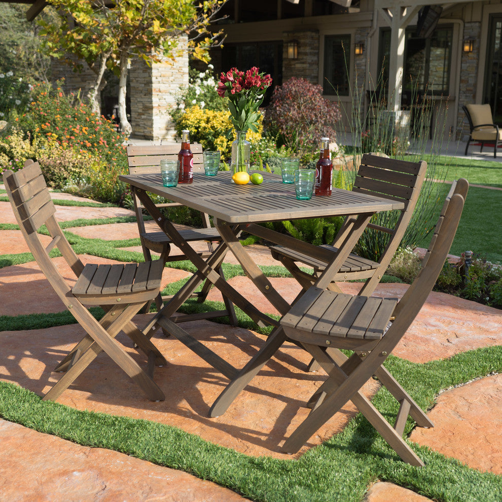 GDF Studio Vicaro Outdoor Acacia Wood Foldable Dining Set