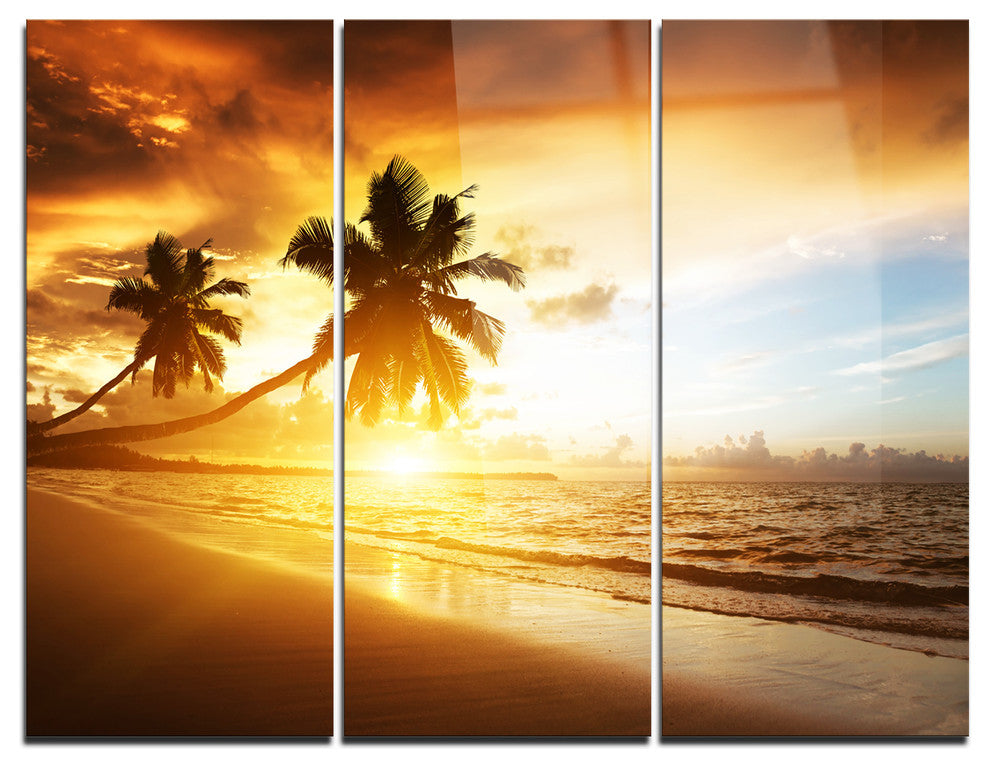 "Caribbean Seashore Sunset" Photo Metal Wall Art, 3 Panels, 36"x28"