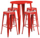 30'' Round Red Metal Indoor-Outdoor Bar Table-4 Sq Seat Backless Barstools