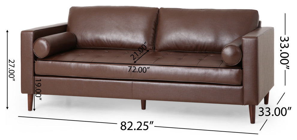 Hixon Faux Leather Tufted 3 Piece Sofa and Club Chair Set, Dark Brown + Espresso