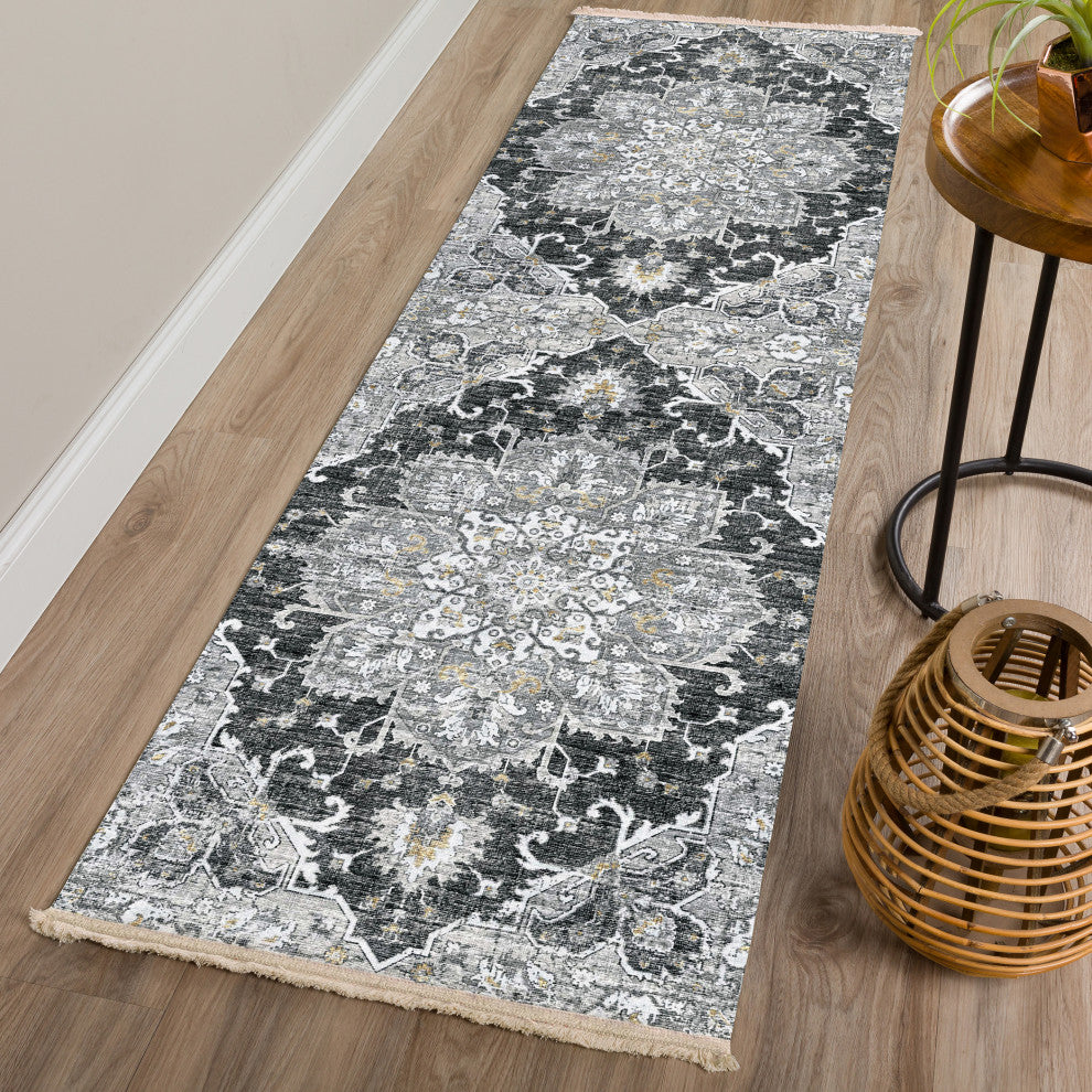 Indoor/Outdoor Marbella MB3 Midnight Machine Washable 2'3" x 12' Runner Rug