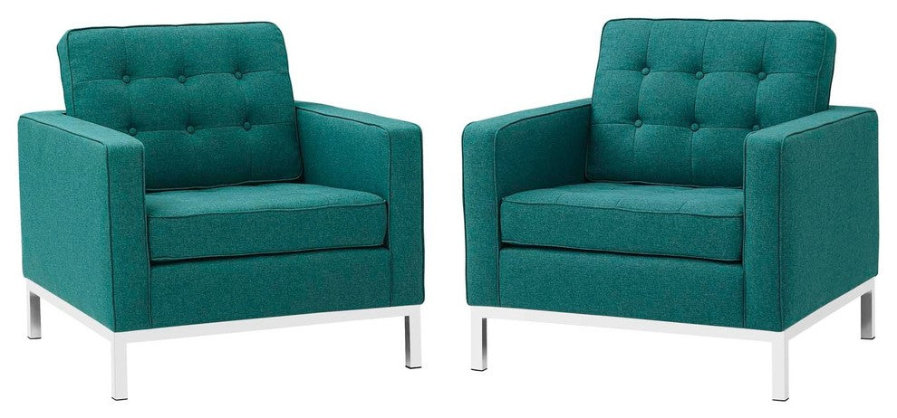 Loft Armchairs Upholstered Fabric Set of 2 Teal