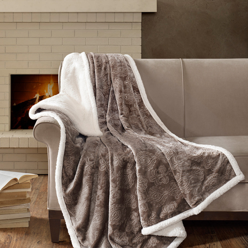 Madison Park Elma Oversized Textured Plush Throw 60x70", Tan