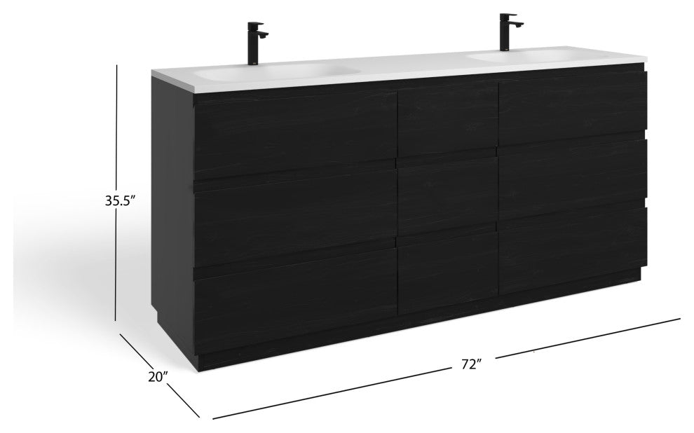 The Essen Bathroom Vanity, Charcoal, 72", Double Sink, Freestanding