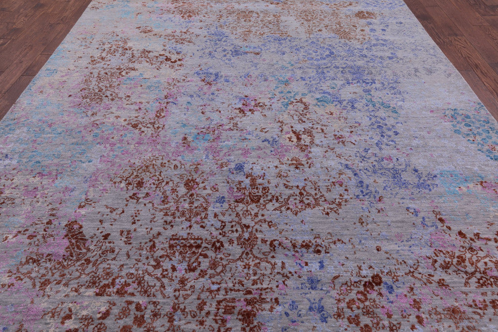 Wool and Silk Modern Hand Knotted Rug 8' 11" X 12' 6" Q7073