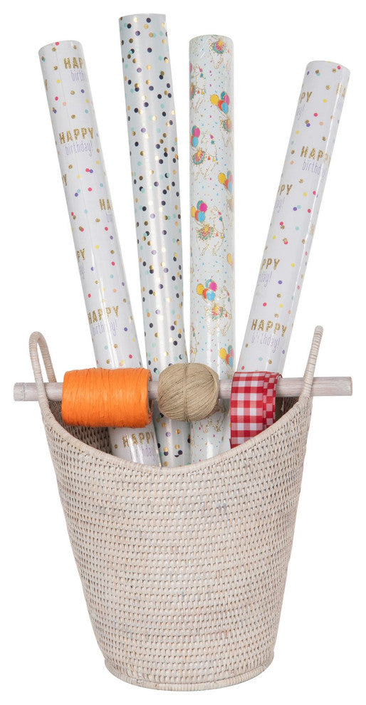 La Jolla Rattan Free Standing Toilet Roll Holder, Dipsenser, White-Wash