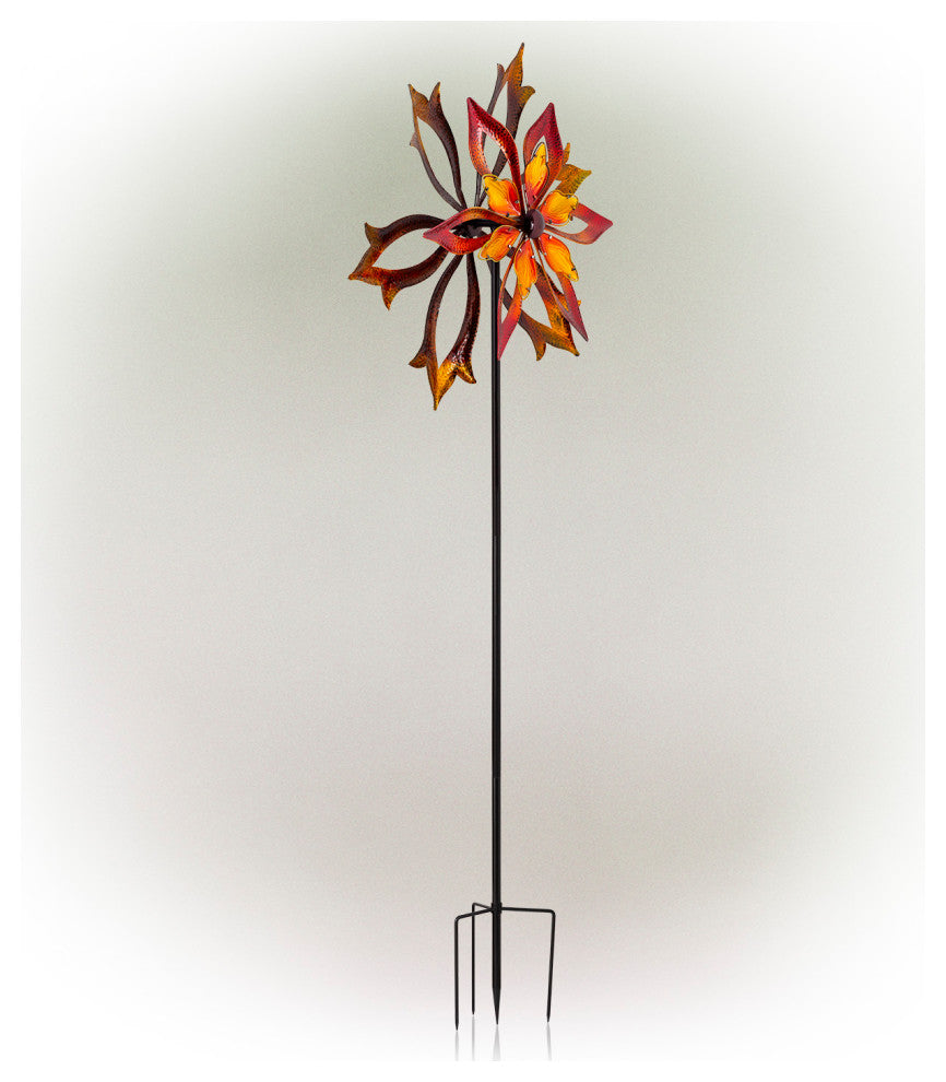 Metal Double-Sided Flame Spinning Garden Stake, 96"