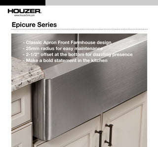 Houzer ENG-3320 Epicure Series Apron Front Gourmet Single Bowl Kitchen Sink